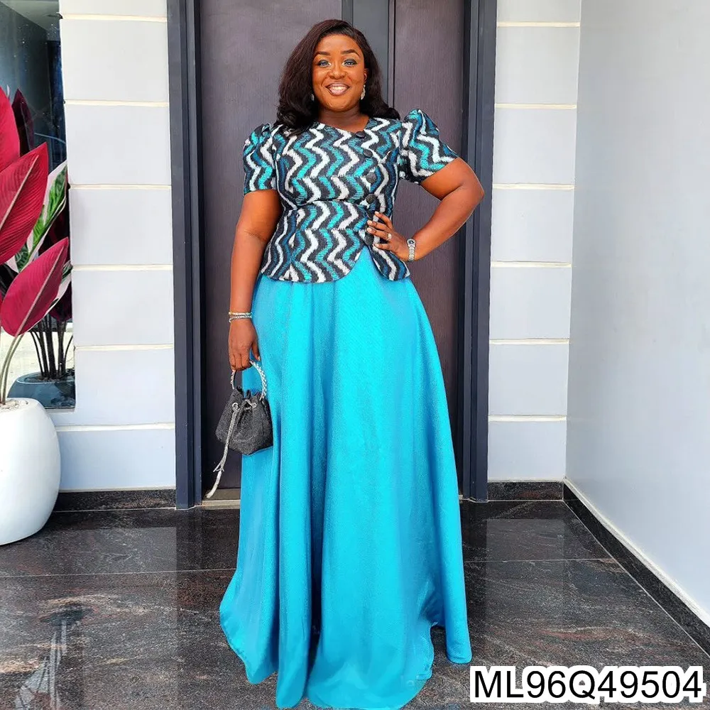 2025 Nuova gonna taglie forti + abito t-shirt Abito da donna africano Abito in due pezzi con stampa in raso di cristallo S10802ML96Q495
