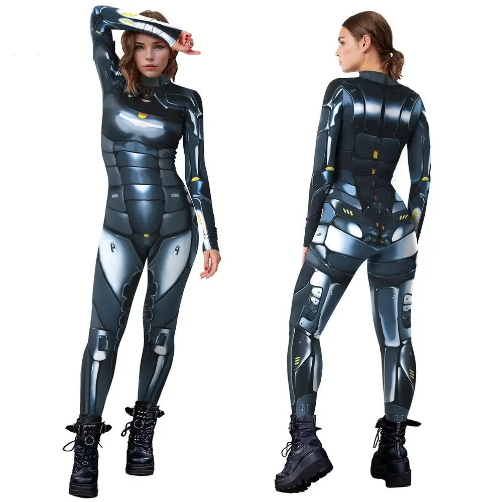 Punk Vrouwen Kostuum Gothic Jumpsuit Rug Rits Sexy Zentai Pak Dame Fancy Halloween Kostuum 3d Print Feestkleding 2024