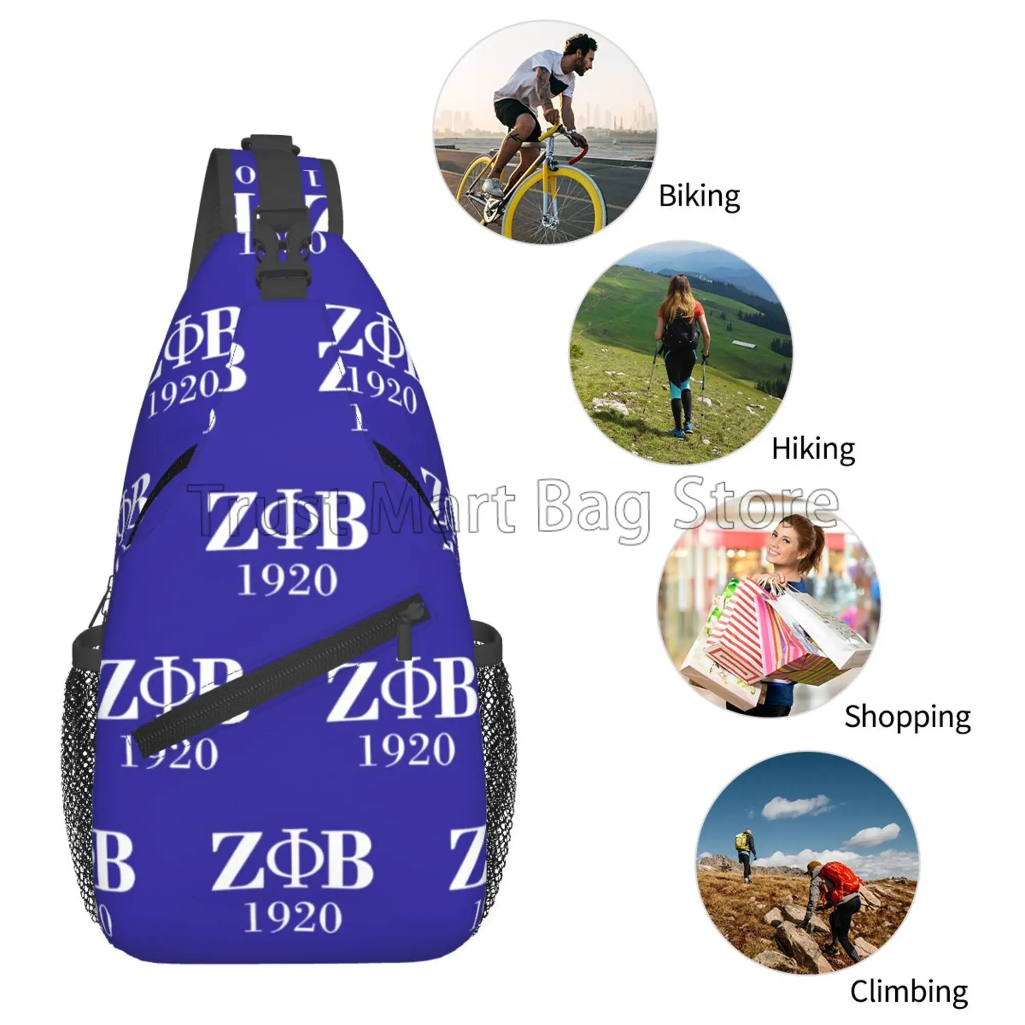 Personalized Zeta Phi Beta Sorority Logo Sling Bag for Greek Letter 1920 Shoulder Chest Crossbody Backpack Travel Hiking Daypack