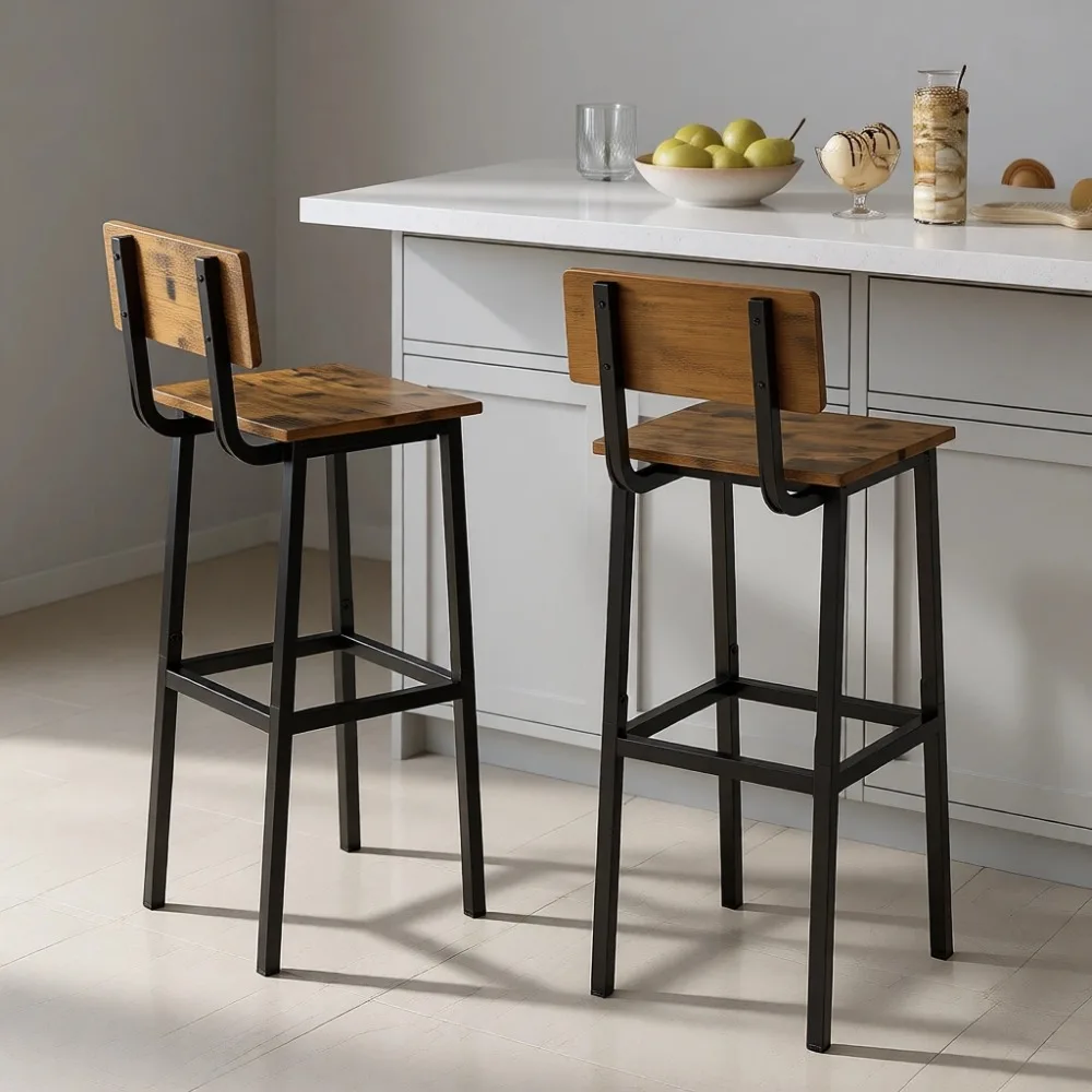 

Комплект из двух высоких барных стульев с подлокотниками и подставкой для ног, в индустриальном стиле, для столовой и кухни, цвет: рустик-коричневый