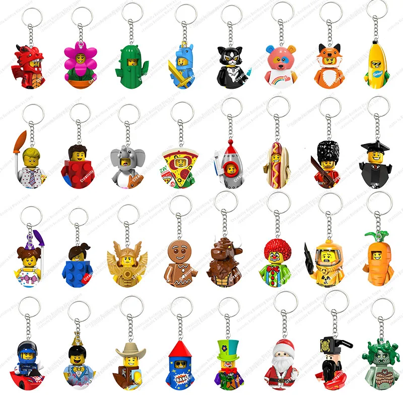 HOT 3D DIY Mini Cartoon Figures Blocks Keychain Autobots Cactus Cowboy Doll Model Building Block Toy Classic Puzzle Kids Toys