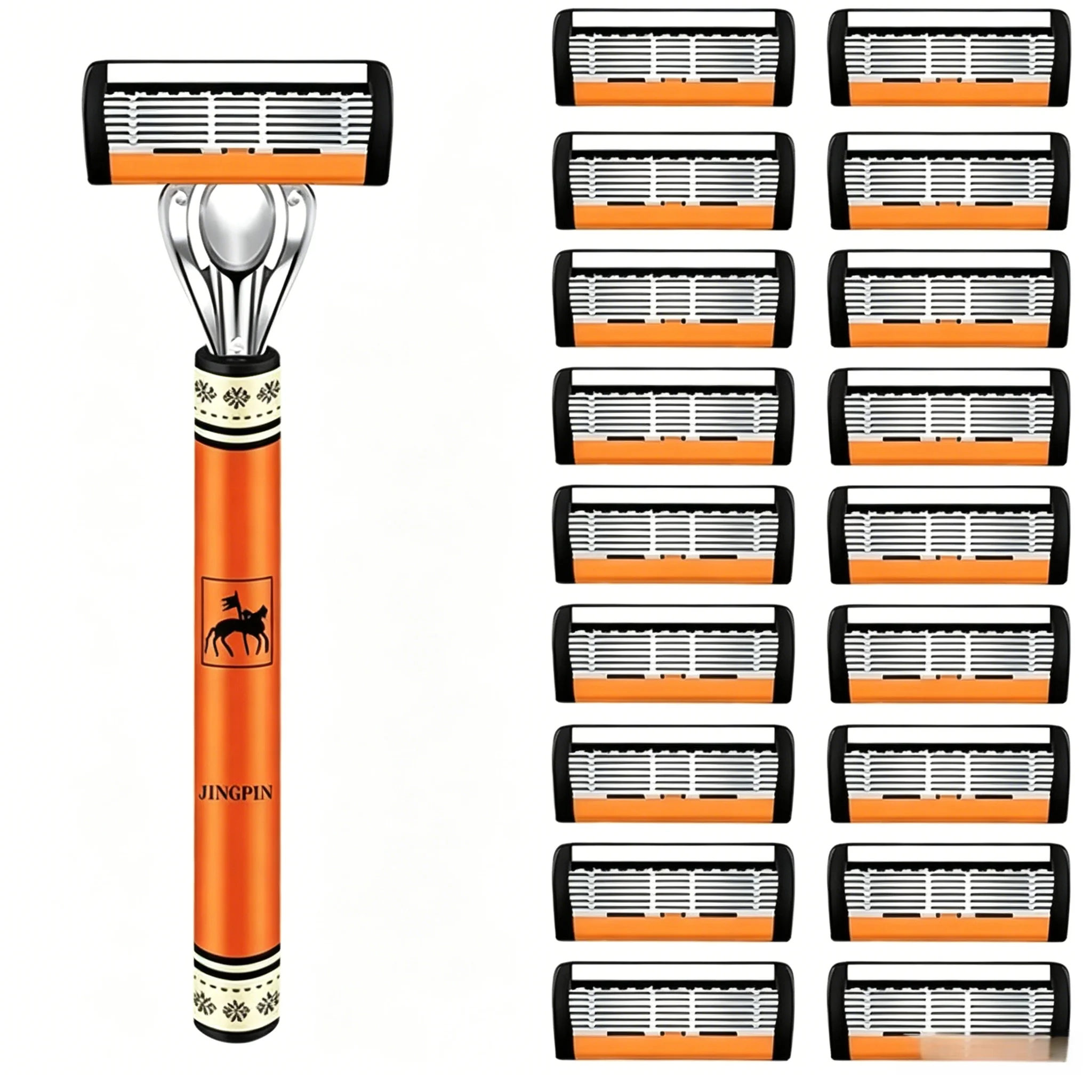 6-Layer Razor Head Manual Shaver, Blade Razor Safety Shaving Beard Moustache Manual Shaver Set 1Handle and 18blades