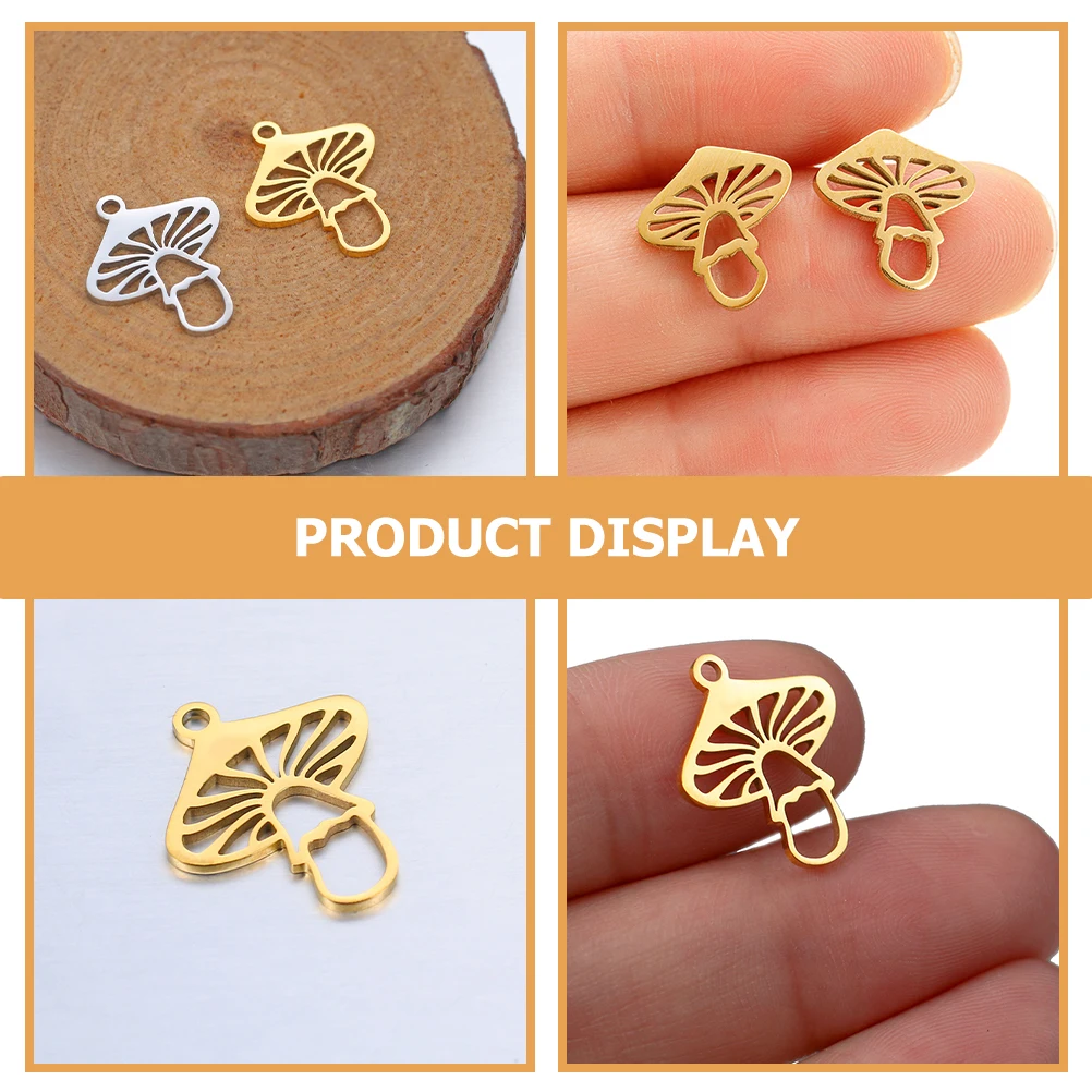 

5Pcs Mirror Polished Stainless Steel Mushroom Pendant Charm Delicate Jewelry Making Accessories