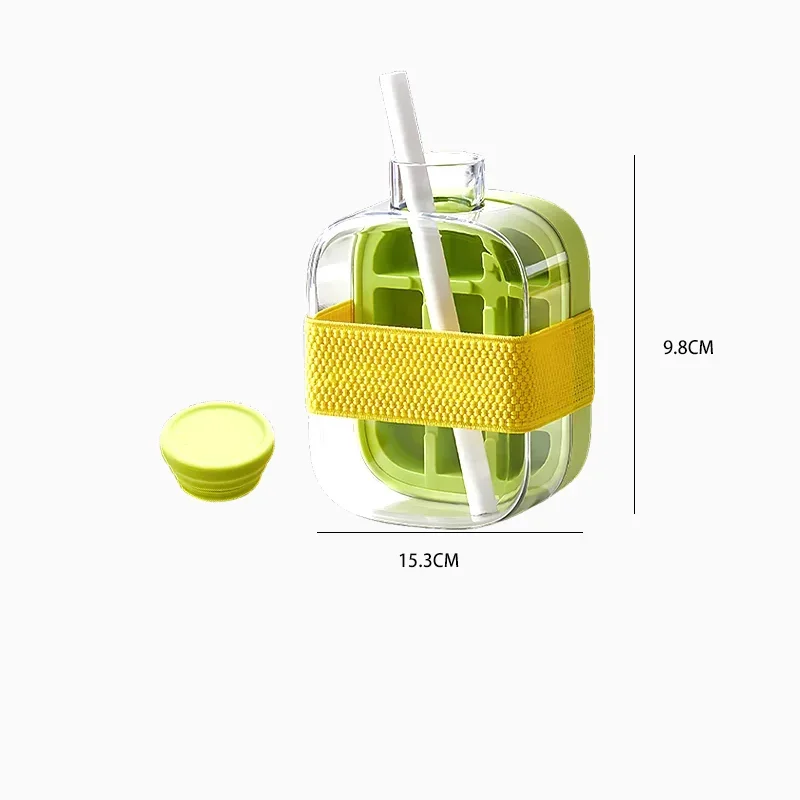 ​​Portable Ice Cube Tray Bottle Silicone One-Click Ice Mold with Yellow Band DIY Fruit Juice Cup Transparent Cooler for Summer