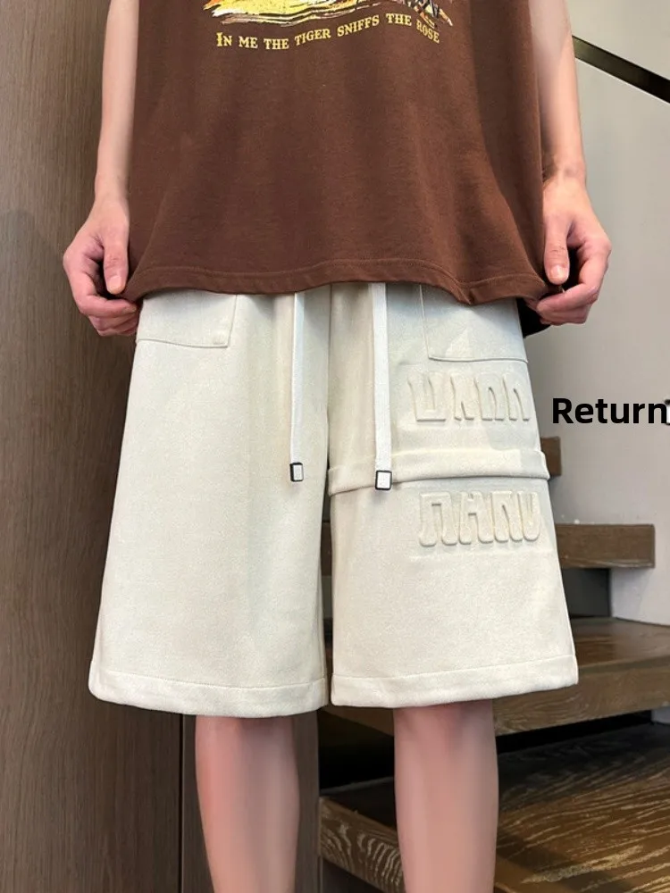 

Men's Suede orts Summer 2024 Trendy Brand Large Size Loose Straight Leg Sports Casual Match Five orts Youth Wear