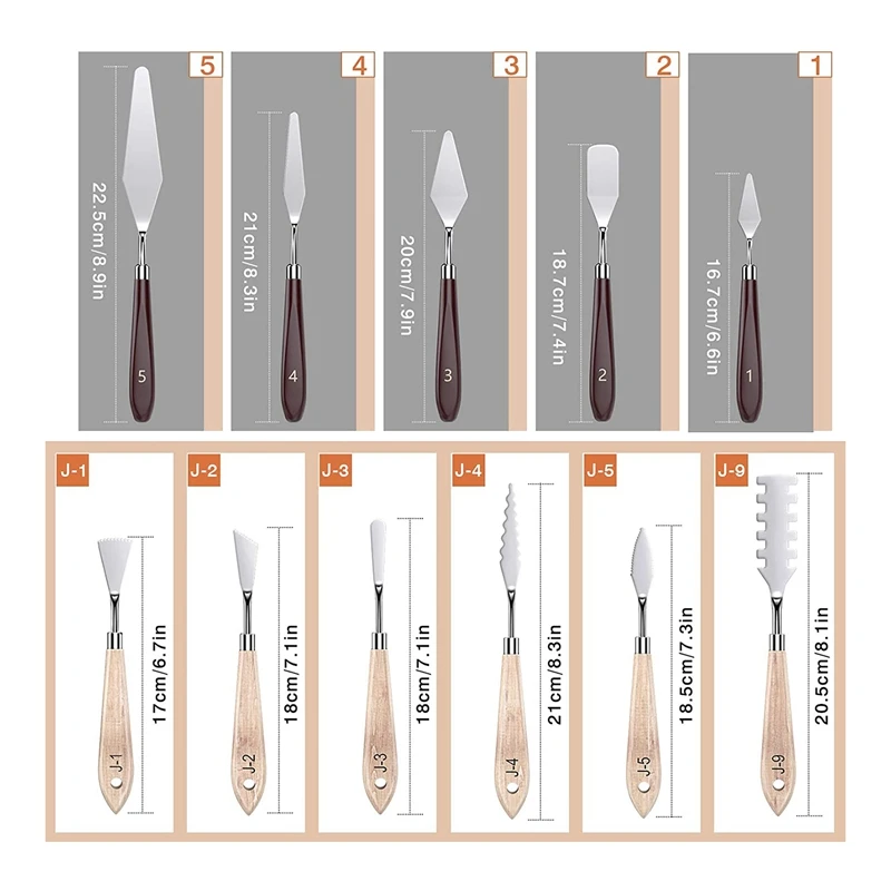 Ensemble de 11 couteaux opaques pour peinture à l'huile d'artiste, outil d'art, différentes lames saillantes et TANFor, fournitures de peinture