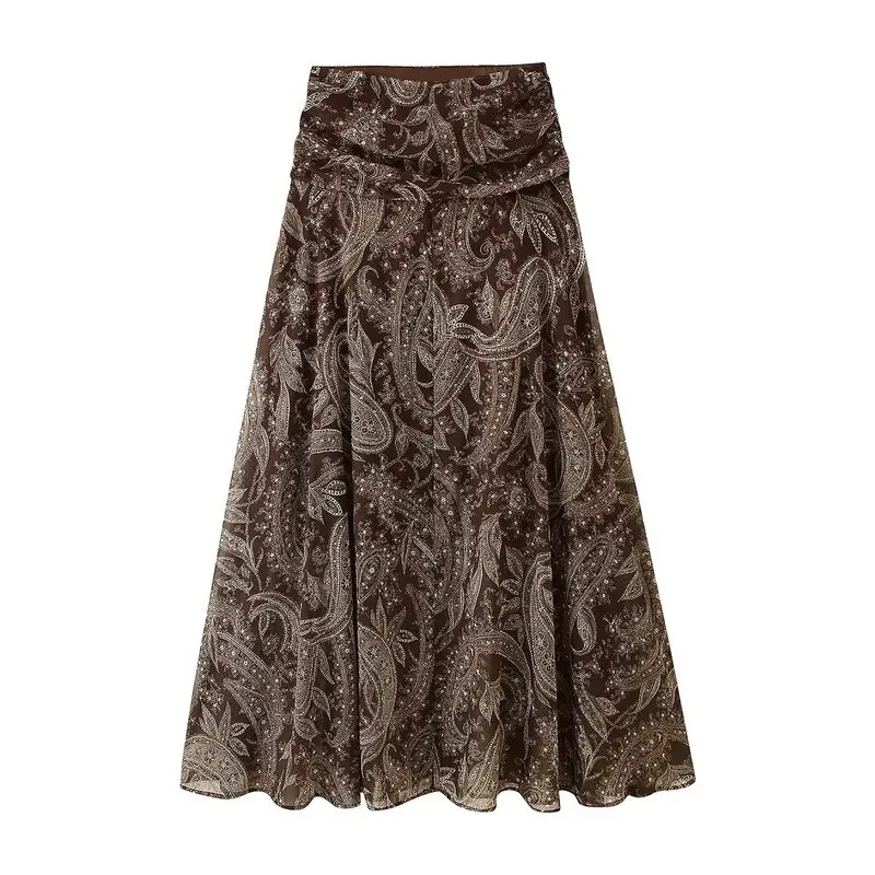 Faionable Midi Rok 2025, Herfst Nieuwe Sle Dameskleding Veelzijdige mid Taille Chiffon Print Maxi f-lengte Rok