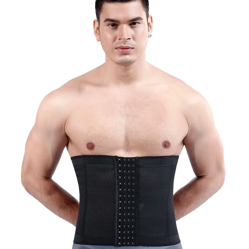 Treinador de cintura ajustável masculino, esporte Fitness Shapewear, guarnição respirável, controle abdominal de malha, faixa abdominal, exercício