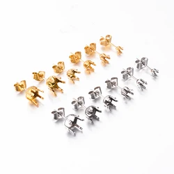 100Pcs 3-8mm Round Stainless Steel Silver Gold Colour 6-claw Bottom Accessories Connector for Women's Earrings DIY Making