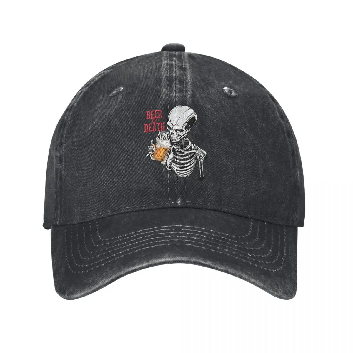 

Beer Death Bottle Skull Skeleton denim Hat Lightweight Mens Hats Women's Baseball Cap