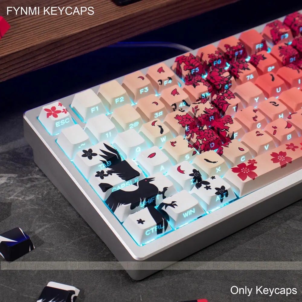 Fynmi V2 Raven Sakura 131 Keys ISO ANSI Profile South Side Print Cherry backlight Keycaps PBT Dye Sublimation keycaps