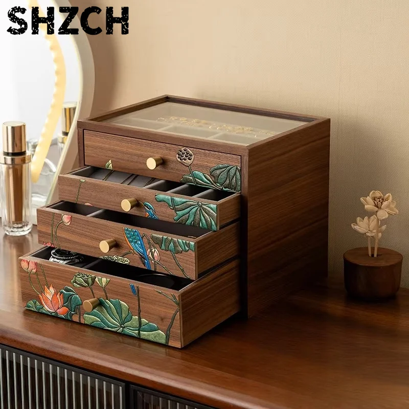 Caja  joyería  mara con cajones, organizador  almacenamiento multicapa para pendientes, collares, anillos, estuche  gr