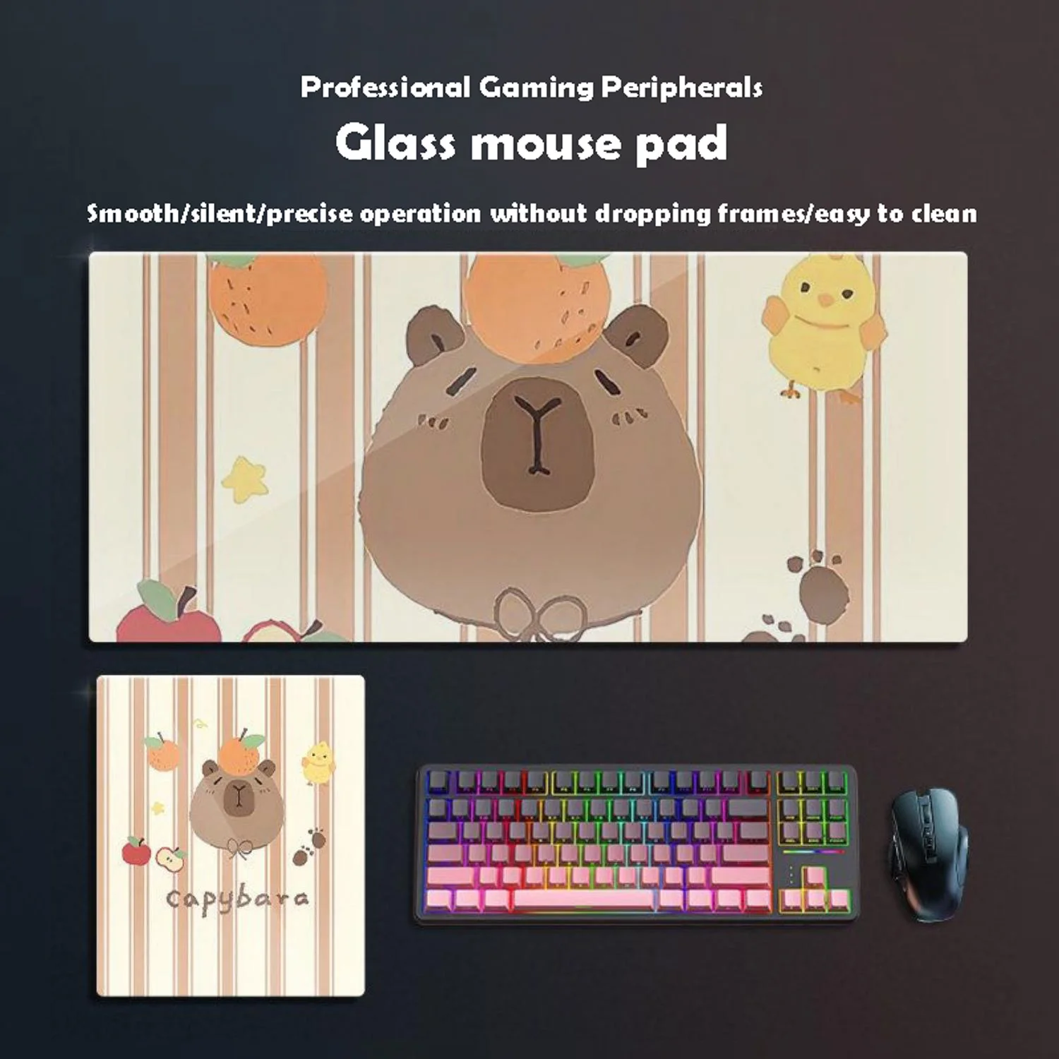 

Cute Capybara Glass Mousepad Sora Game Mouse Pad Customized Pattern Tempered Smooth Gaming Desk Mat Fps Esports Office Gaming
