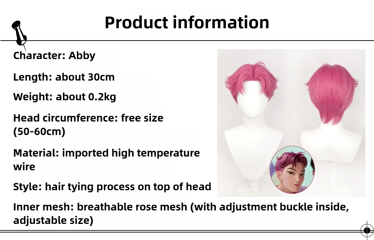 Sajaboys Abby Cosplay Wigs KPop Demon Hunters Role Wigs Male Pink Synthetic Hair Halloween Stage Performance Costume Accessories