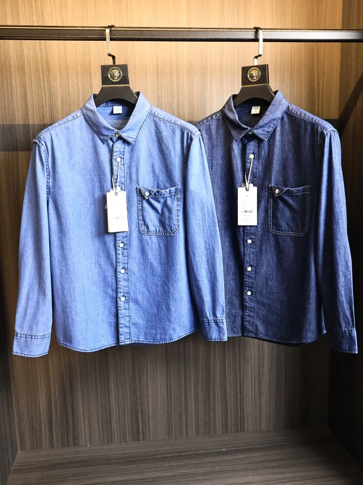 

Retro Waed Denim Men's Pure Color Versatile Faionable Collared Jeans irt Japanese Sle Spring Season Stand Fit Long...