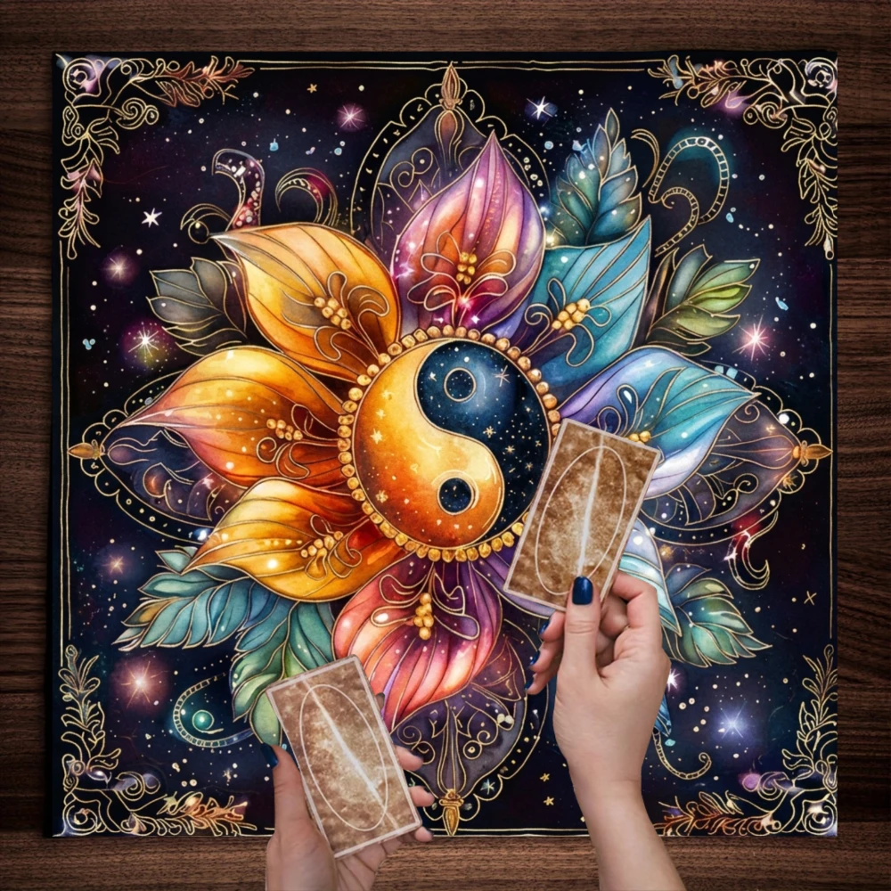 Yin Yang Balance Cosmic Mandala Cloth Table Runner Spiritual Energy Decor for Yoga Meditation Home Altars