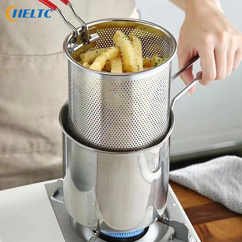 1PC Stainless Steel Deep Frying Pot Tempura French Fries Fryer With Strainer Chicken Fried Pans Kitchen Cooking Tool Fritadeira