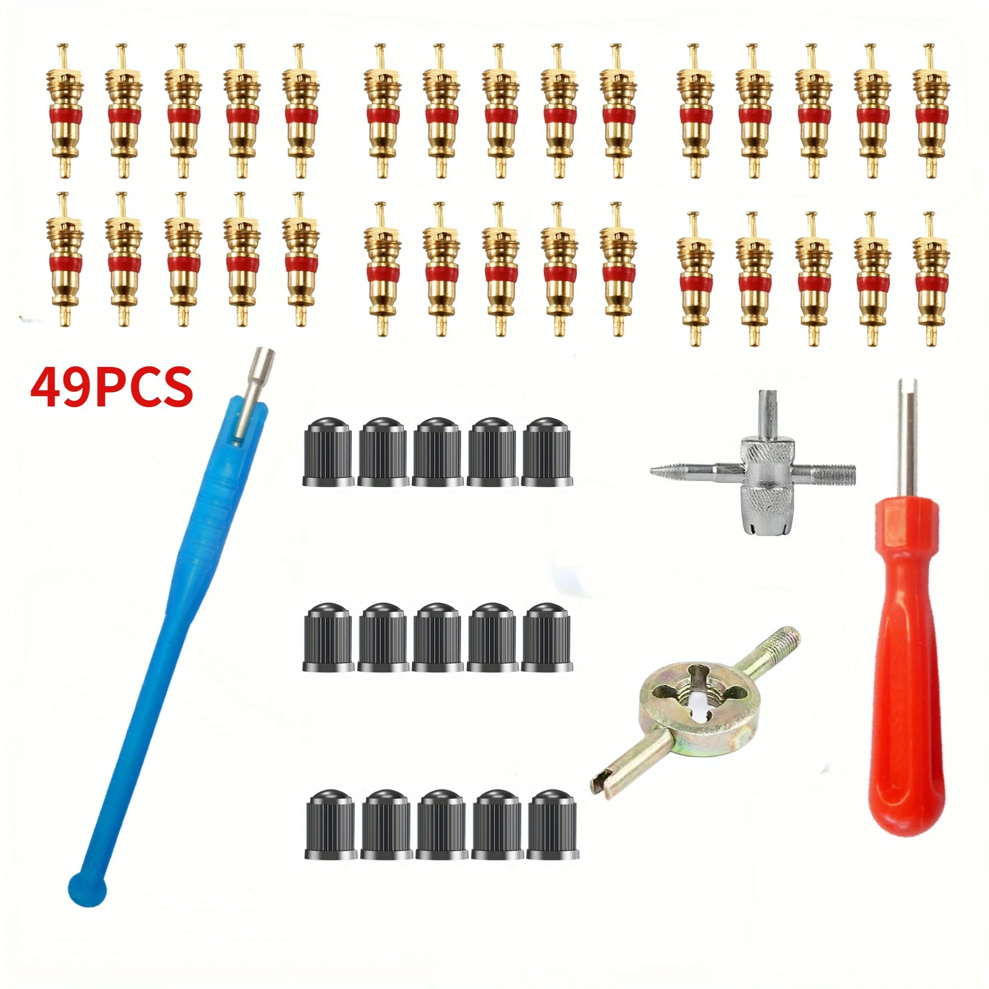 49PCS Car Tire Valve Installation Tool Kit Tyre Stem Core Puller Fast Remover Disassembly For Truck Automotive