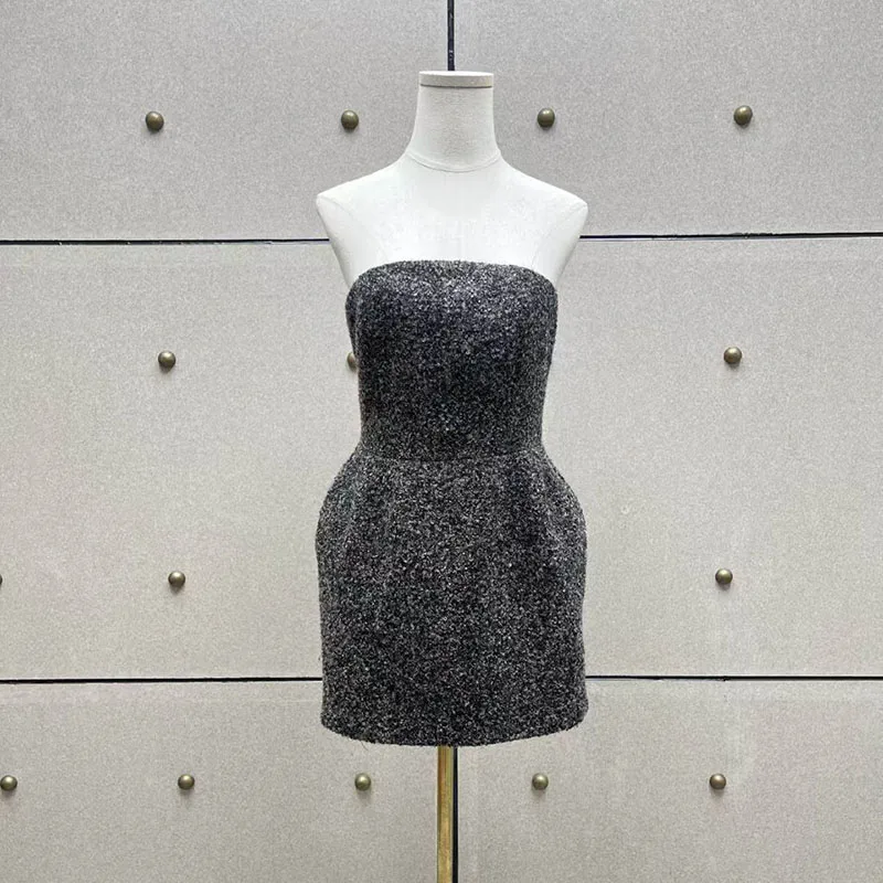 Women's Tweed Bustier Dress, Sleeveless Fitted Mini Dress, High-Quality Evening Gown, 2026, Fall, New Arrival, Y2K, Corset