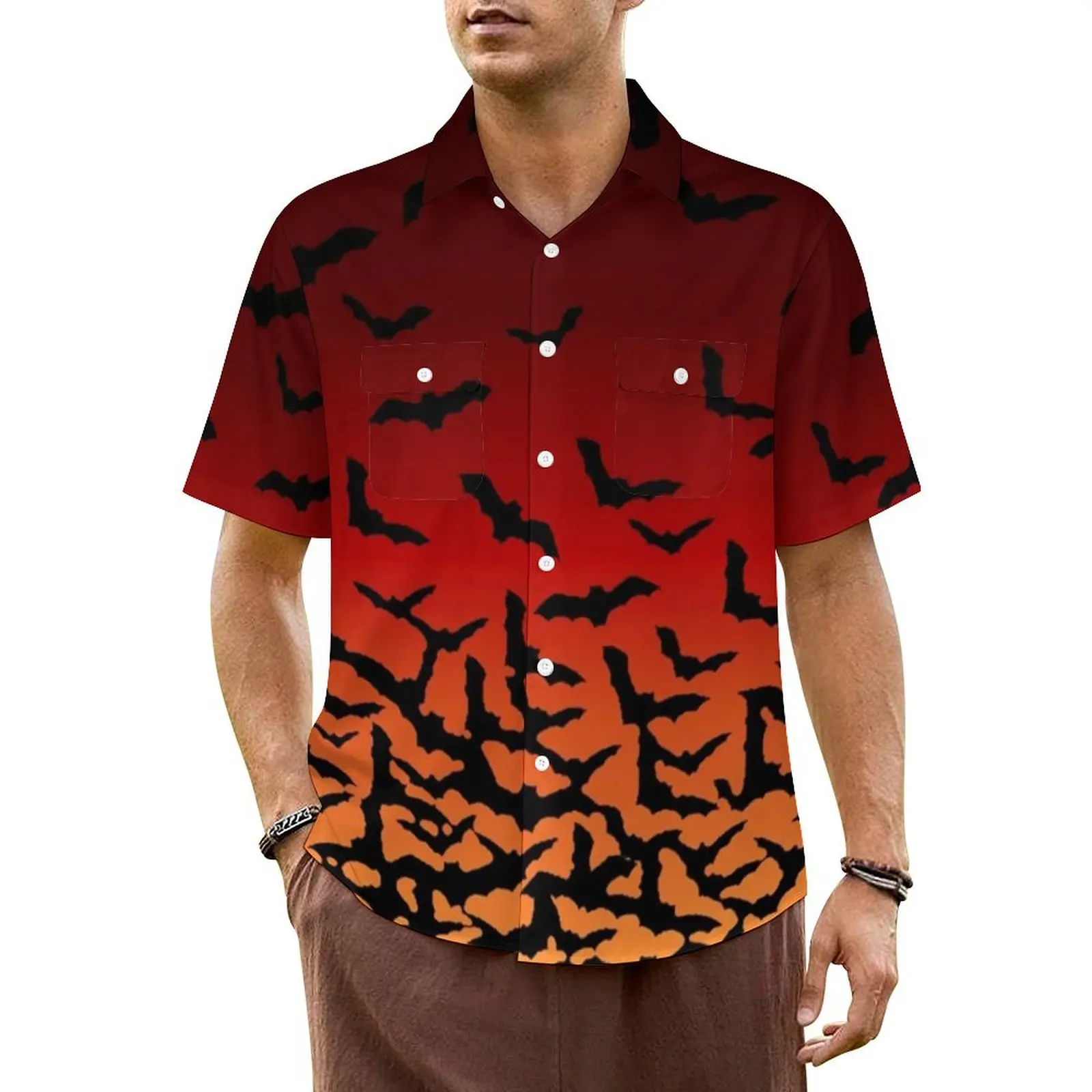 

Bats Sunset Hawaiian Shirt For Male Beach Spooky Halloween Print Casual Shirts Short Sleeve Streetwear Elegant Oversize Blouses