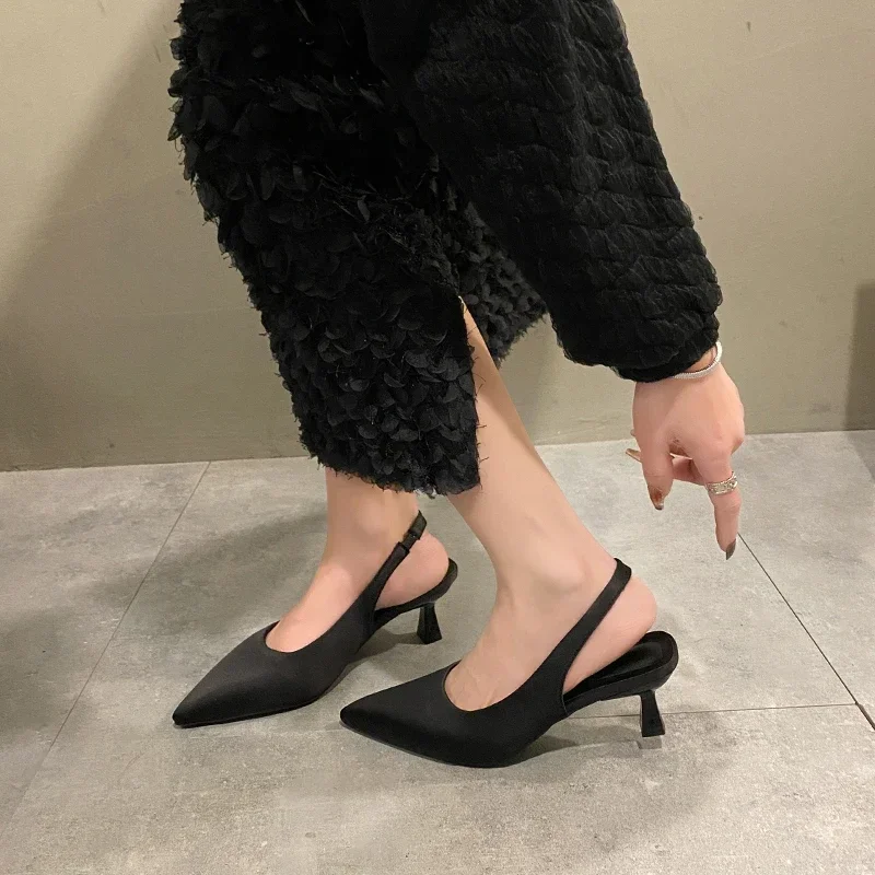 slingbacks Shoes 2024 Fashion Women\'s Pumps summer Pointed Toe heeled shoes thin heel dress party Office ladies high heel shoes