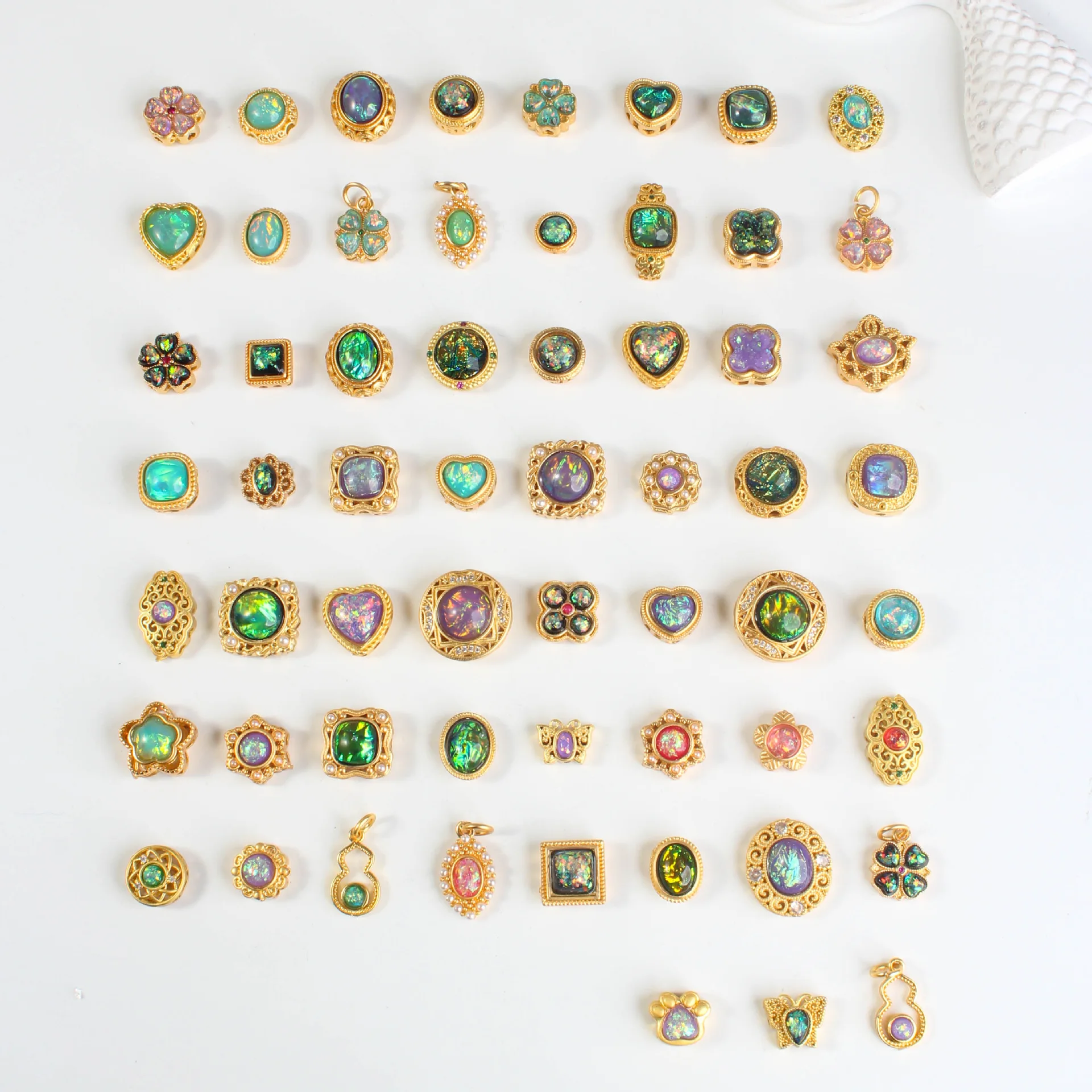 7 Pieces Copper Inlaid Aobao Ring Face Beads and Gold Foil Loose Pearl Pearl Necklace Bracelet Accessories DIY Jewelry Materials