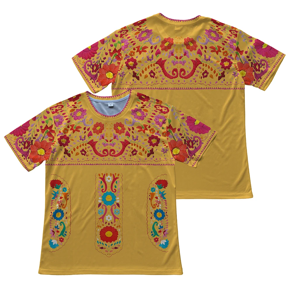 3D Printed Colorful Mexican Flowers T-Shirt Floral Shirt Mexican Basic Tee Hippie-Boho Style Short Sleeve Crew Neck Women Top