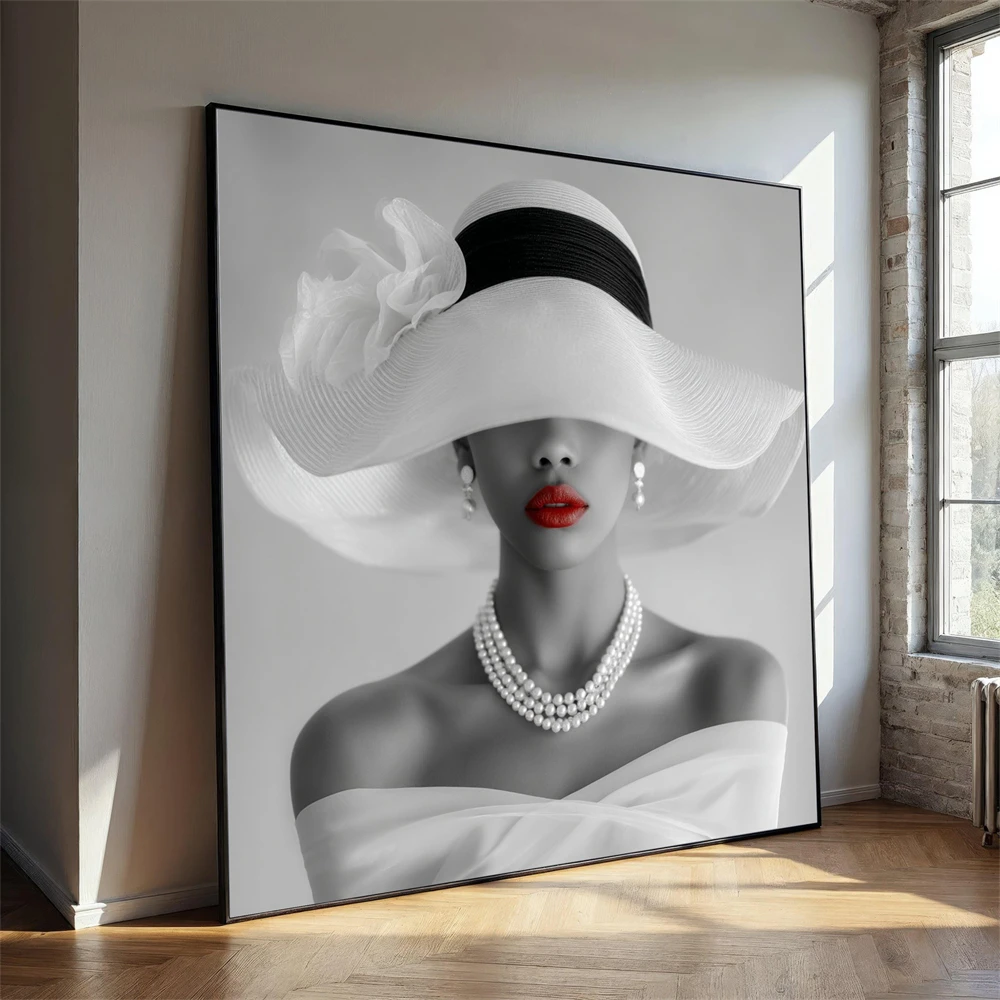 Black and White Elegant Fashion Portrait Canvas Wall Art Prints Modern Woman Illustration Glamorous Face Art Poster Decoration