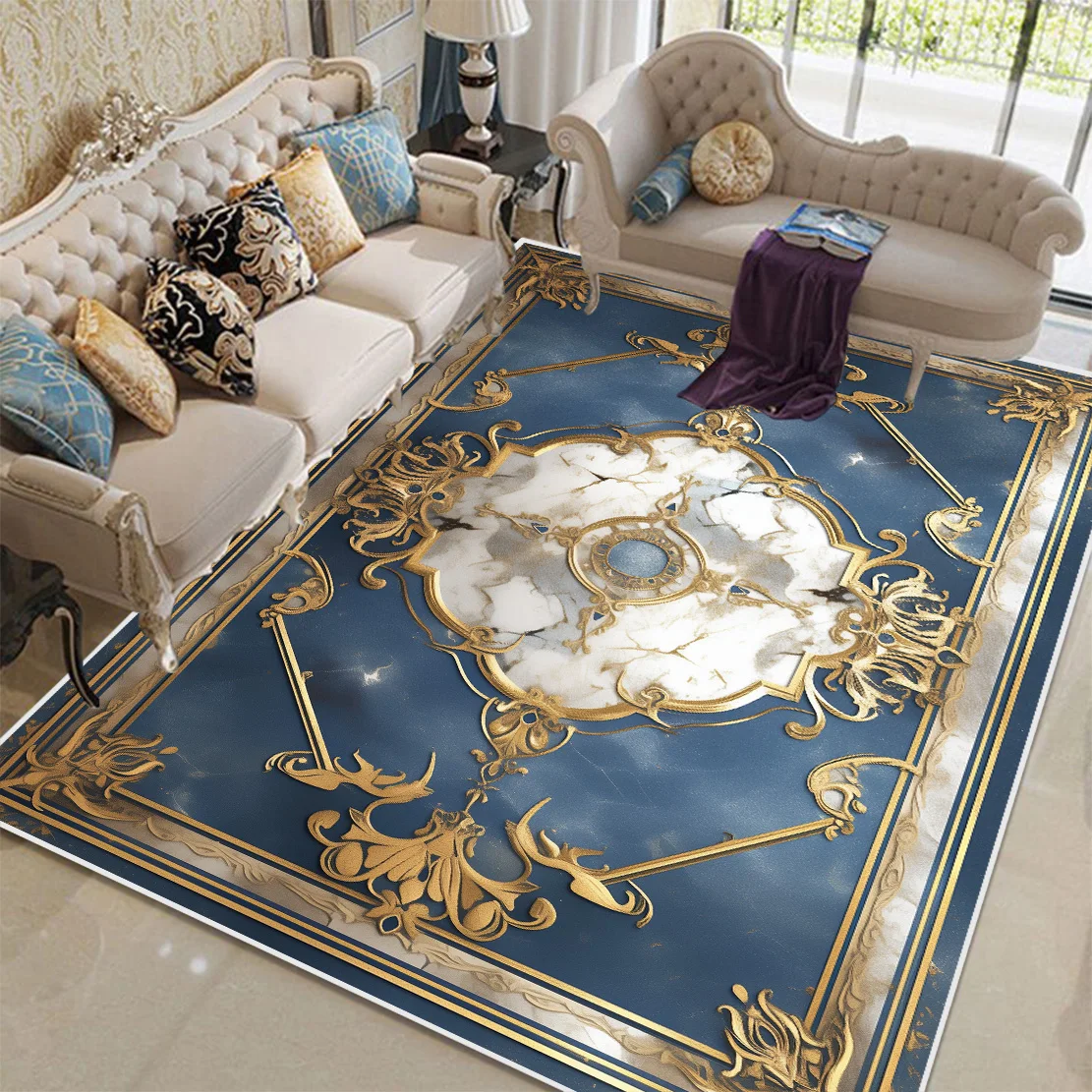 European Style Blue Carpet Living Room Table Accessories Area Rug for Bedroom Luxury Home Decora Large Area Non-slip Soft Mat