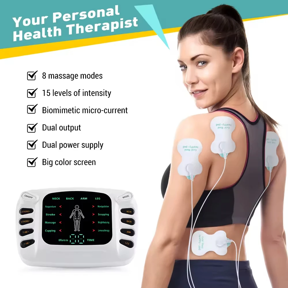 

Rechargeable USB-powered device for human body electrical stimulation massage, heating unit, muscle tension stimulator, physical