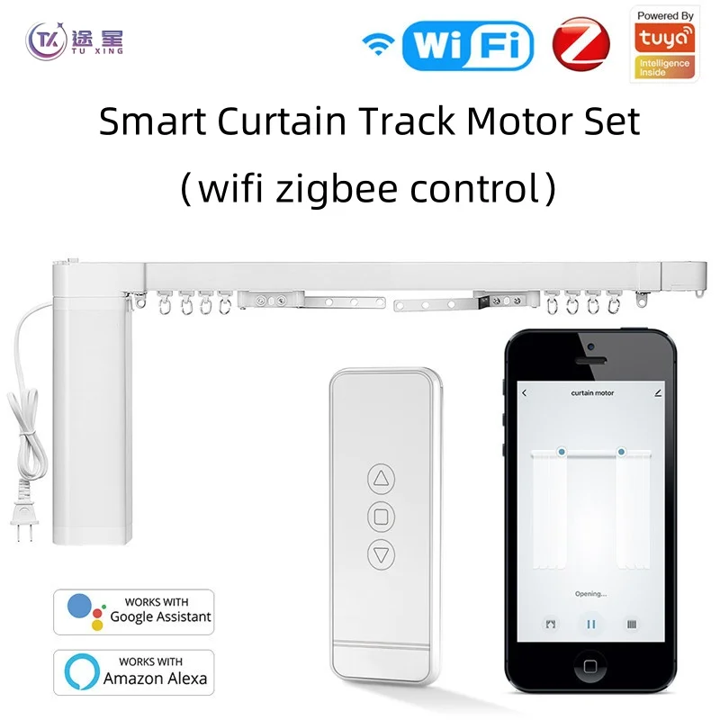 

Tuya Wifi Zigbee Alexa Google Smart Voice Phone APP Control Home Electric Automatic Curtain System Motor Track Set