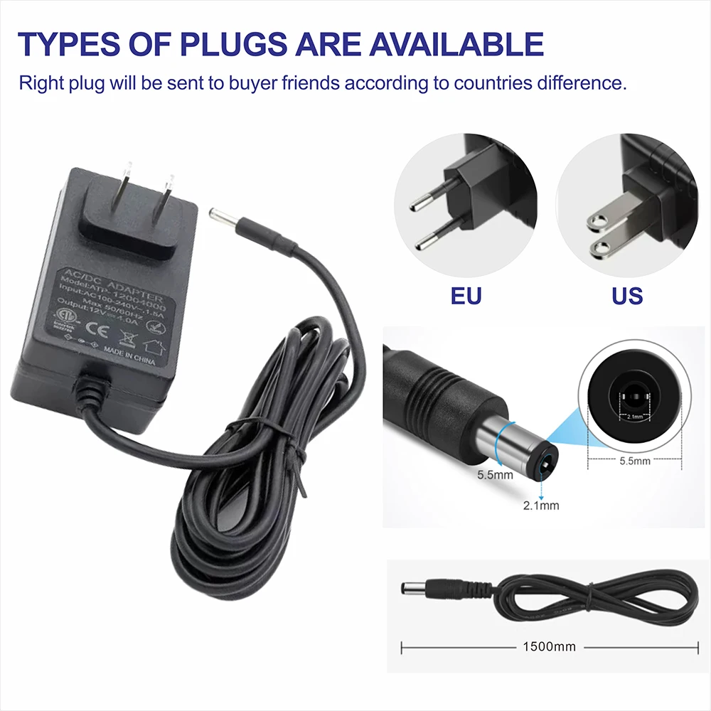 DC5V12V24V 1A-3A Switch Power Supply Adapter to with EU US AC110-240V Plugs for LED Strip Light Charger Converter LED/COB Strip