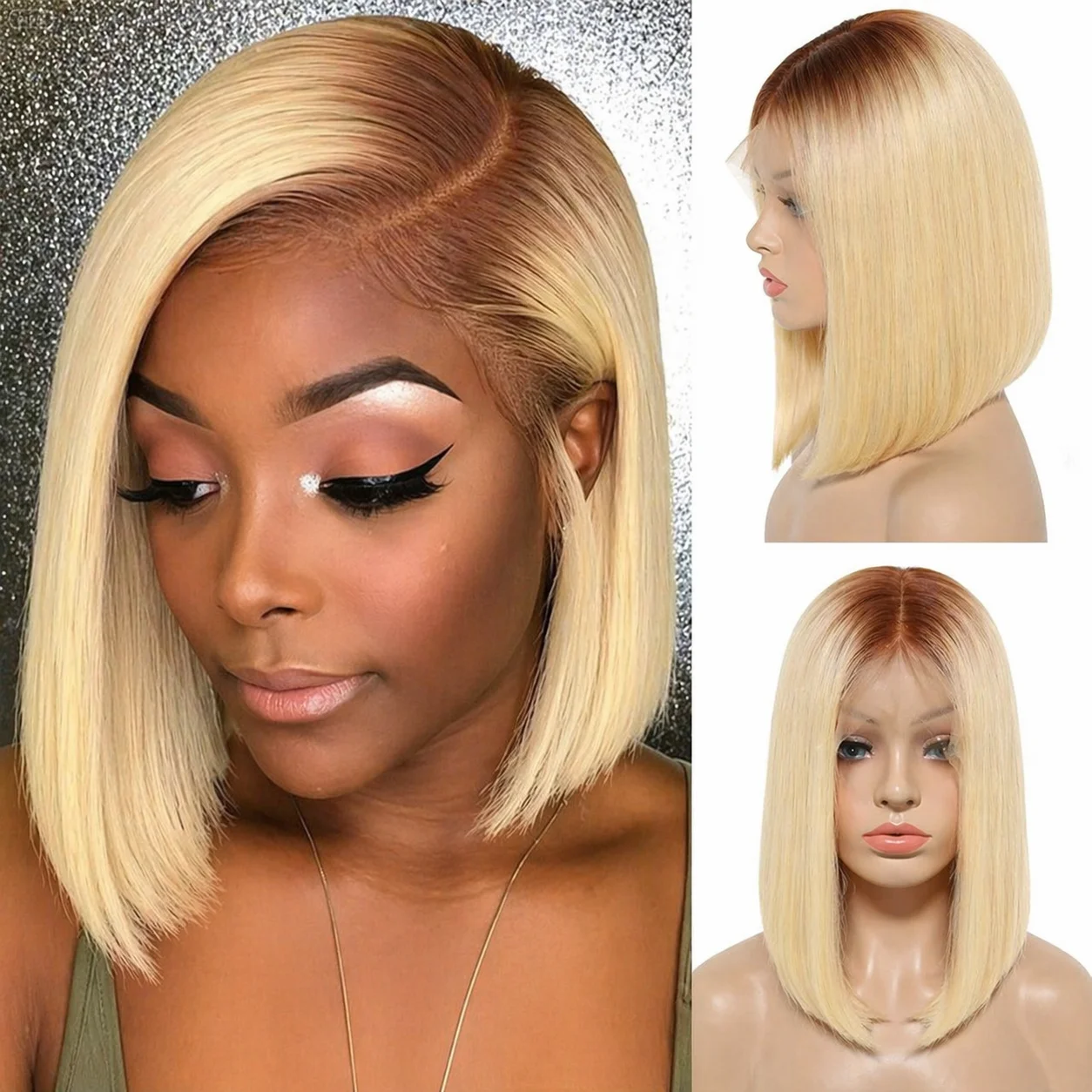 

Straight Hair 4/613 Blonde Bob Lace Front Wig 13×4 Transparent Lace 180% Density Straight Short Bob Human Hair Wig For Women