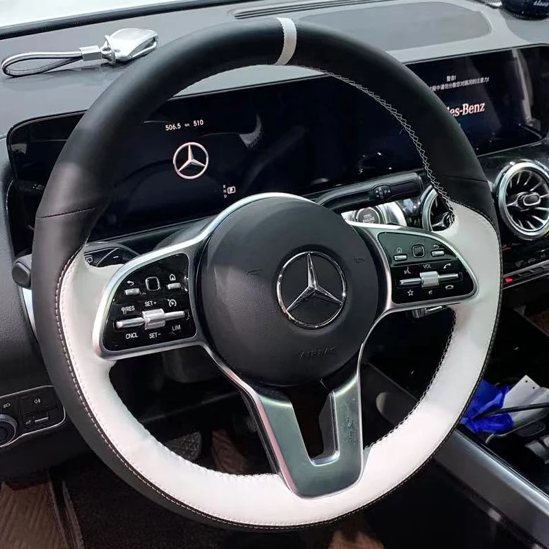 

Leather for Mercedes Benz C Class 19-22 A180 20-21 C200 C260 Hand Sewing Car Steering Wheel Cover Protective Car Accessories