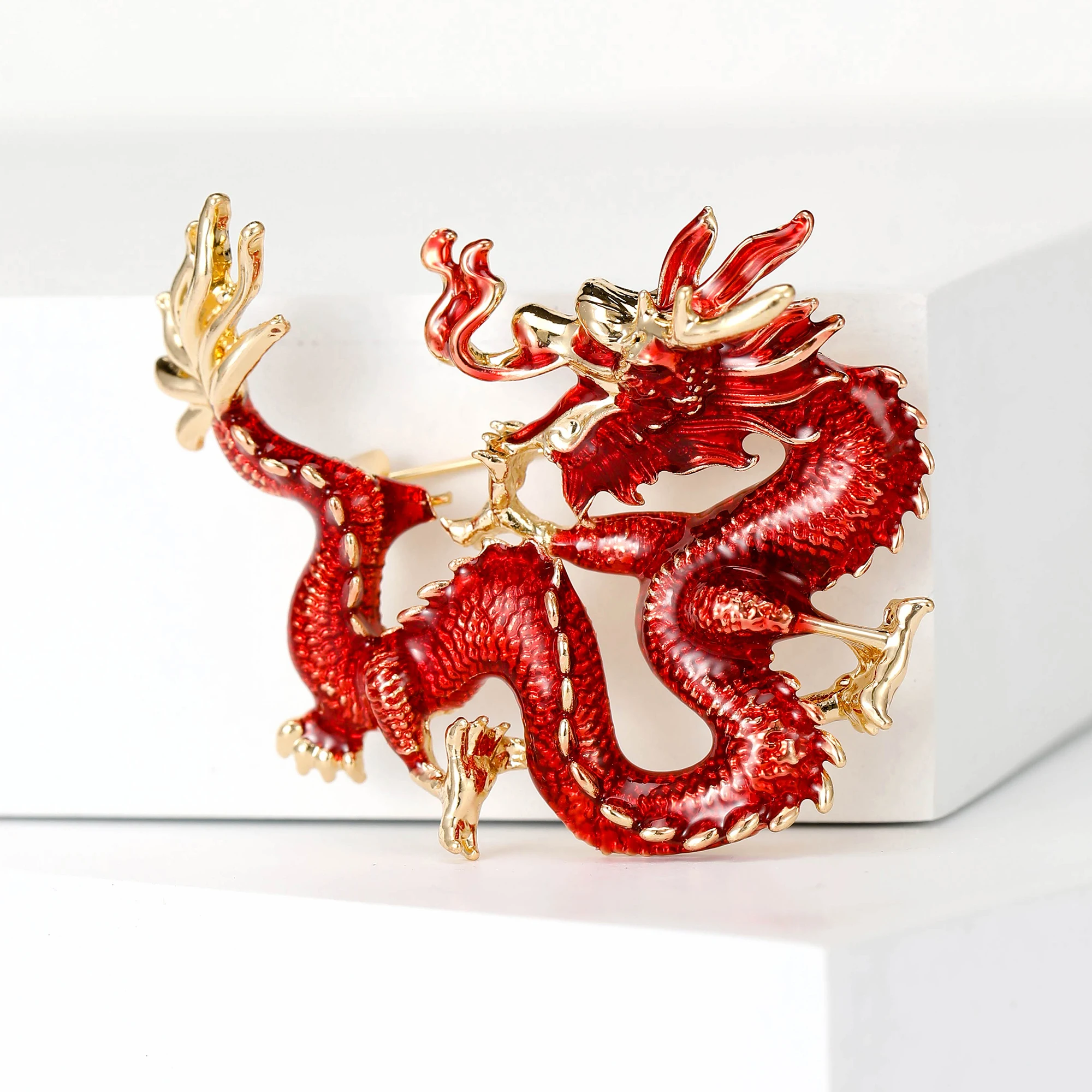 Trendy Enamel Chinese Dragon Brooches for Women Unisex Animal Pins 5-color Available Casual Party Accessories Gifts