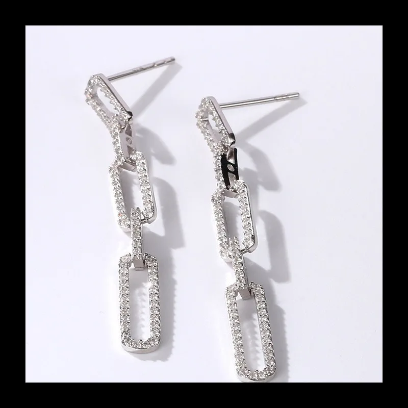 النسخة الكورية من أقراط الزركونيوم المصنوعة من الفضة الإسترليني ذات المزاج البسيط للنساء، دائرة مجوفة هندسية طويلة مهدب