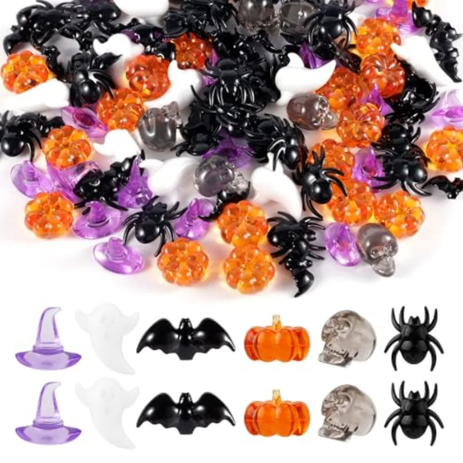 

110pcs Acrylic Halloween Orments Mini Halloween Decor Halloween Vase Bowl Fillers Miniature Pumpkin Spider Bat Bone Ghost Skull