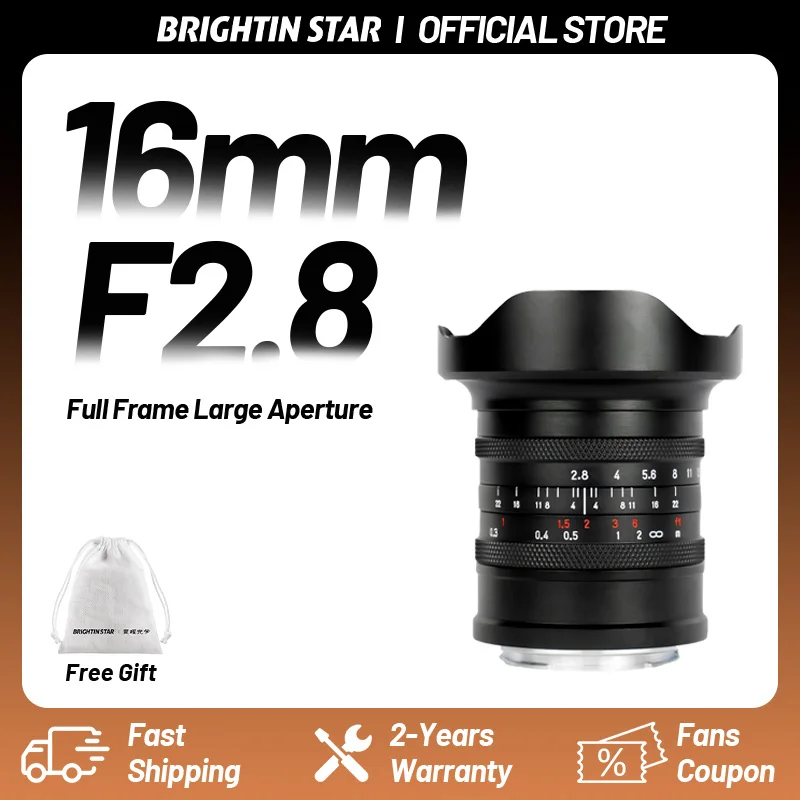 Lente de Cámara sin Espejo Brightin Star de 16 mm F2.8, Gran Angular, Enfoque Manual, para Sony E, Nikon Z, Canon EOS R rf L