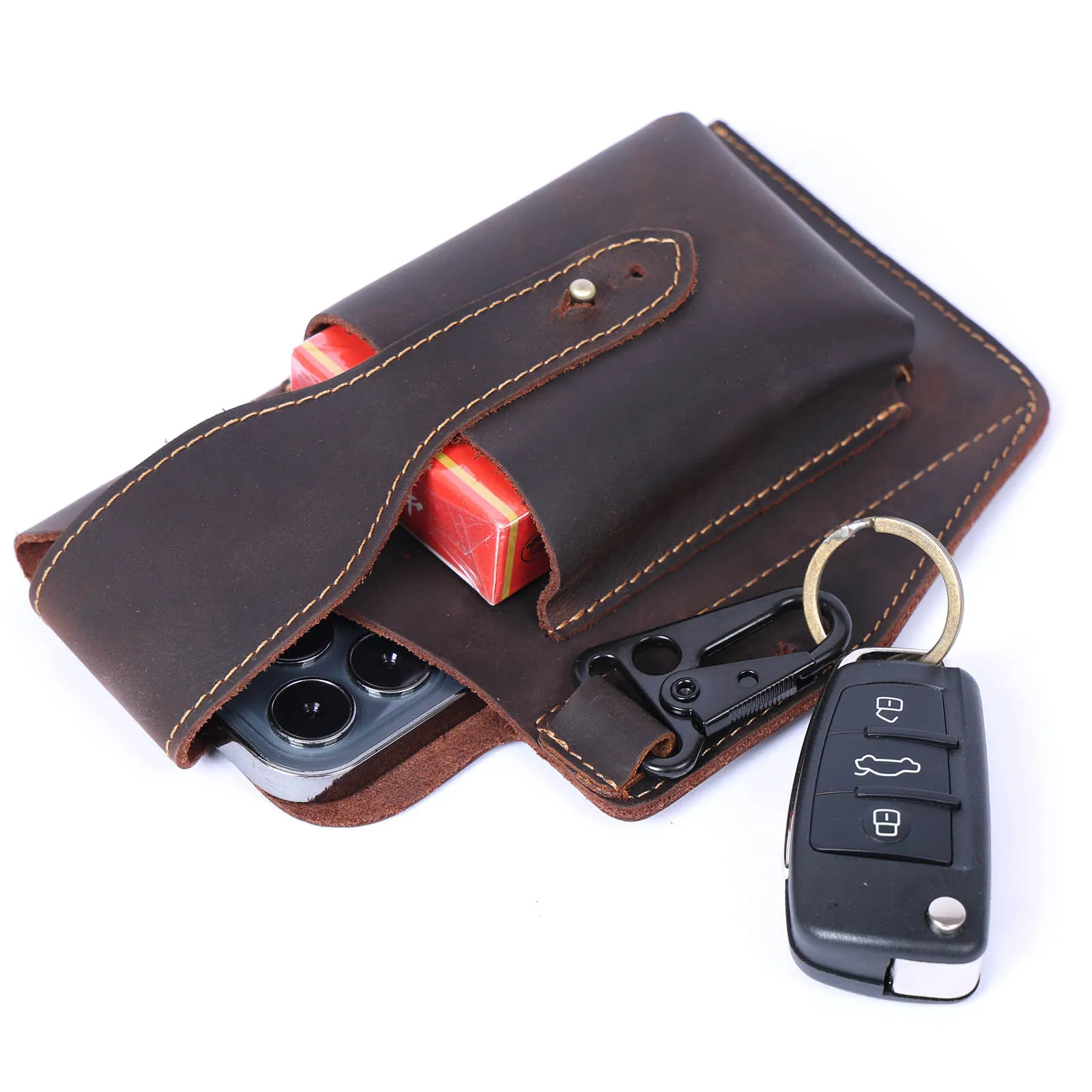 S.WORKER Vintage Herren-Gürteltasche aus Vollnarbenleder, Echtleder-Freizeitgürteltasche für Handy und Schlüssel. – Detail 12