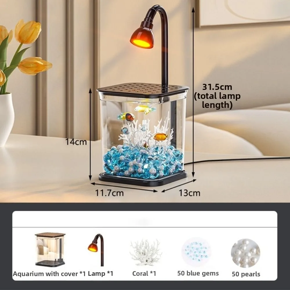 

Creative Mini Desktop Fish Tank INS Breathable Plastic Clear Aquariums with LED Light Silent Operation Small Betta Fish Tank