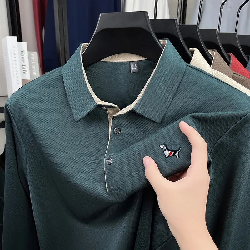 مصمم جودة المبيعات الساخنة قميص بولو رجالي التلبيب كم طويل تي شيرت الخريف جديد وصول الكلب طباعة مريحة الأعمال الرجالية