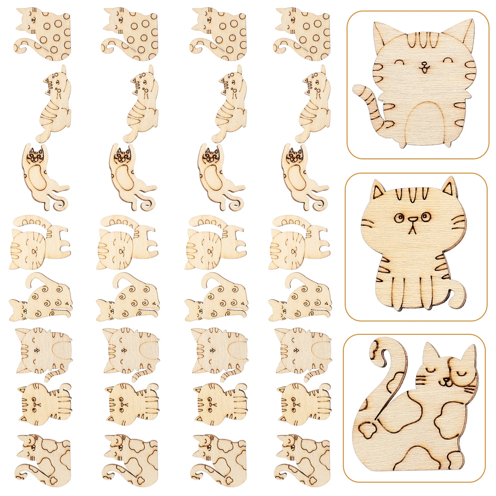 100 Pcs Cat Cutouts Kitten Toys Cartoon Paint DIY Graffiti Slices Wood Chips Wooden Child