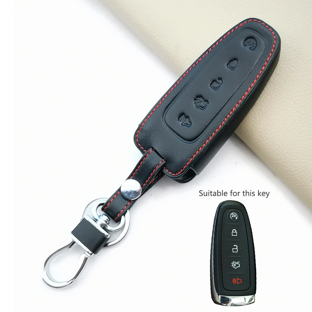 Leather Car Key Chain Ring Cover Case Holder For Ford Focus 2 3 4 MK2 MK3 MK4 Kuga Edge Mondeo Fusion Ecosport Fiesta