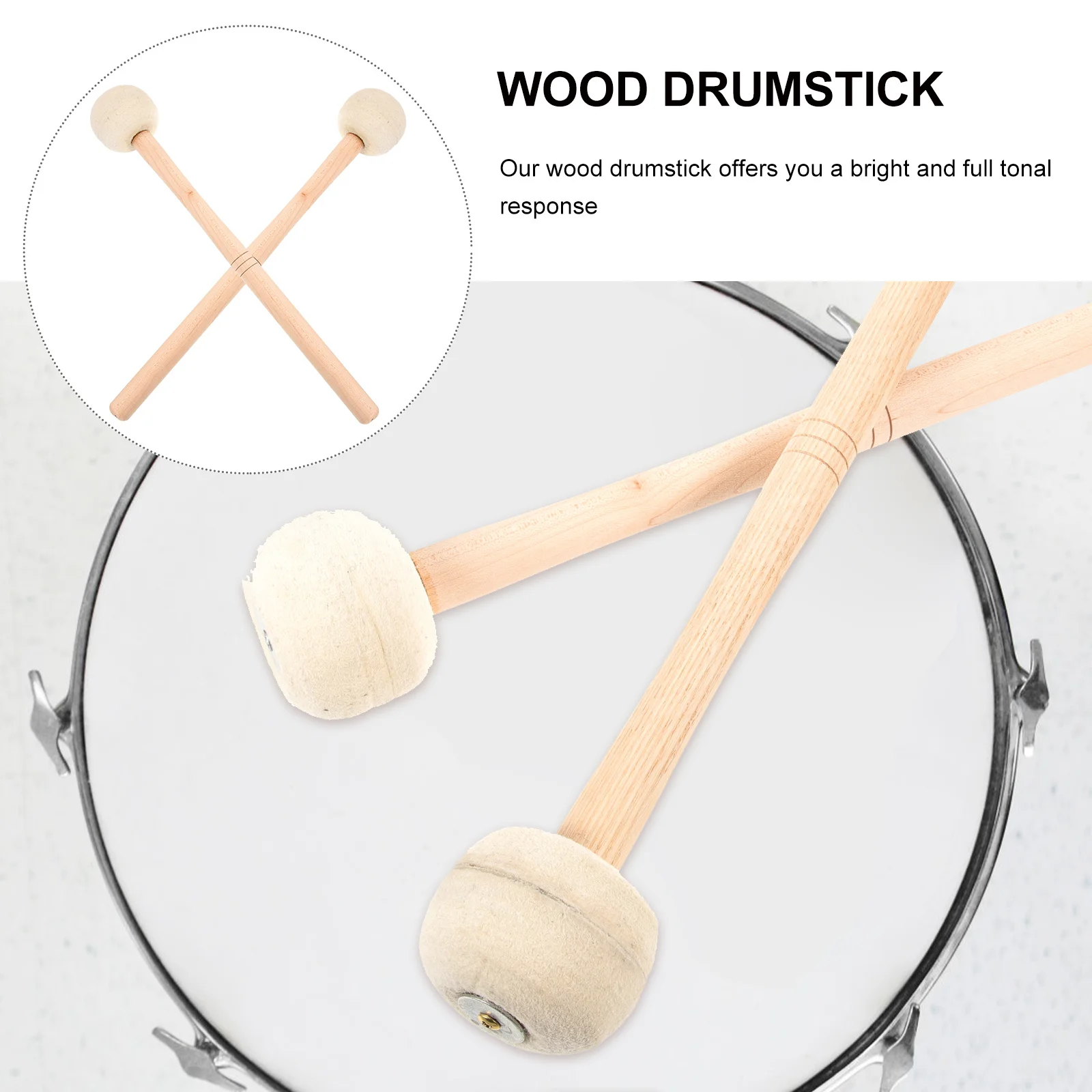 

2Pcs Felt Drumsticks Wooden Material Strong Build Quality Lightweight Balanced Design for Drum Practice Stage Performance Studio