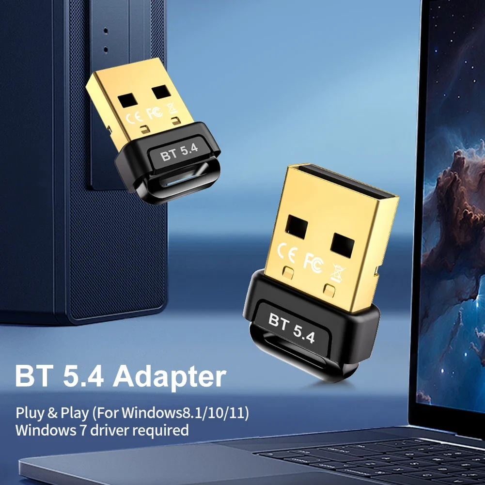 อะแดปเตอร์บลูทูธ 5.4 ยูเอสบี บลูทูธ 5.3 ดองเกิลเสียบและเล่นเครื่องส่งสัญญาณบลูทูธไร้สายสำหรับแป้นพิมพ์เมาส์พีซี