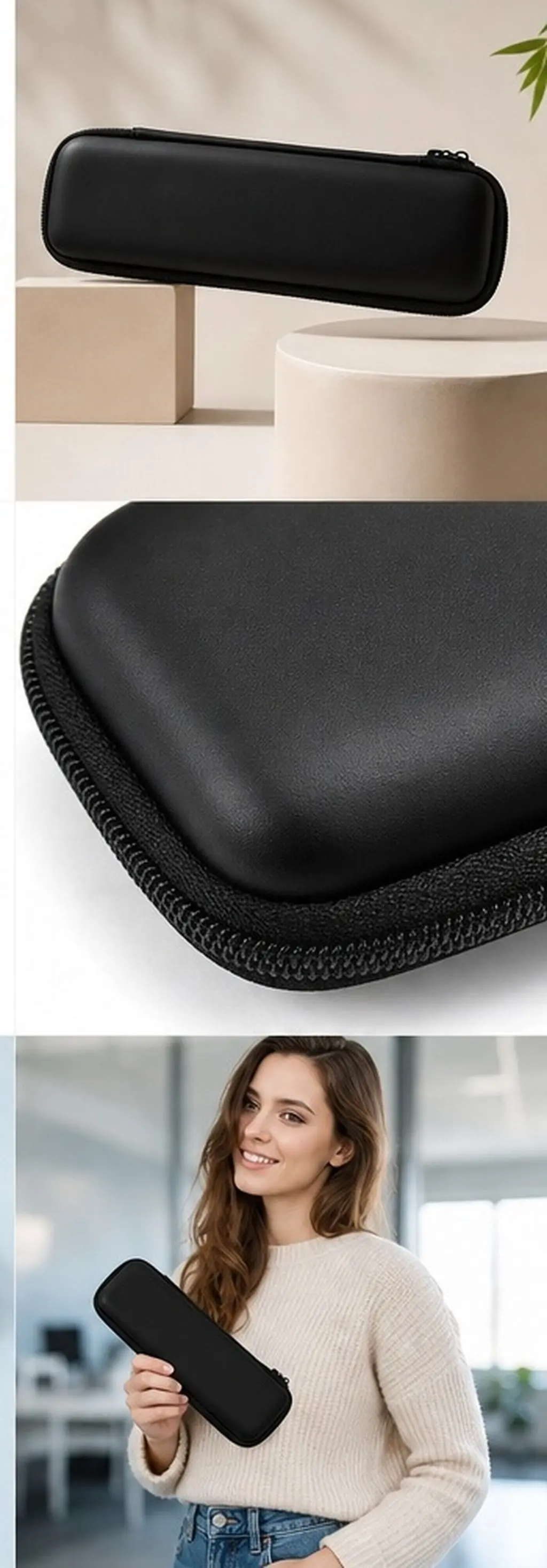 Black Pencil Case Eva 20x6x3.5cm Hard Shell Pen Holder Shock Resistant Dustproof for Stylus Touch Pens Fountain Pens School Use