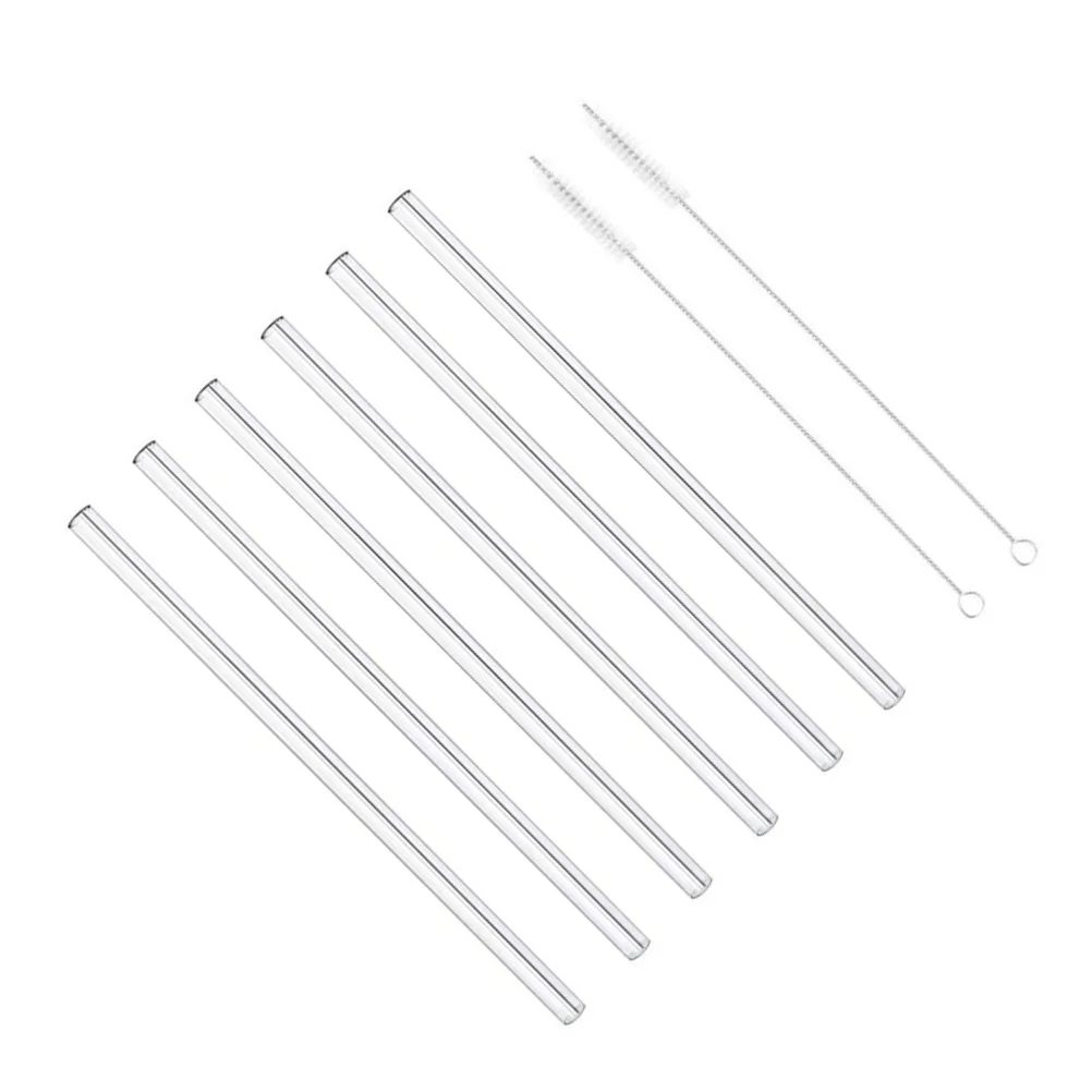 

6Pcs Glass Straw Set Extra Long Smoothie Straws Reusable Straight Drinking Tubes for Drinks Coffee Ice Tea