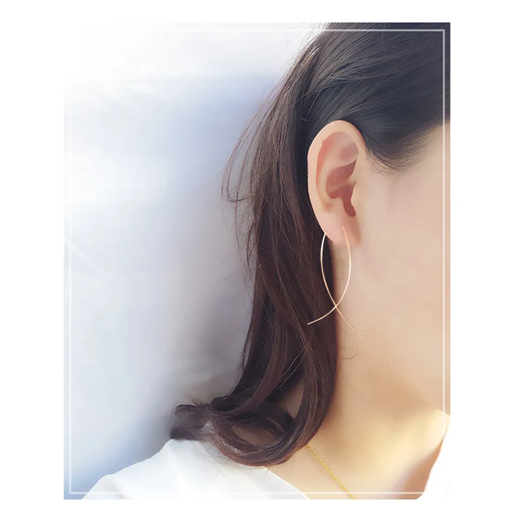 Pair Fashionable Copper Fish Threader Earrings Golden Simple Lightweight Drop Earrings Handmade for Daily Birthday Work