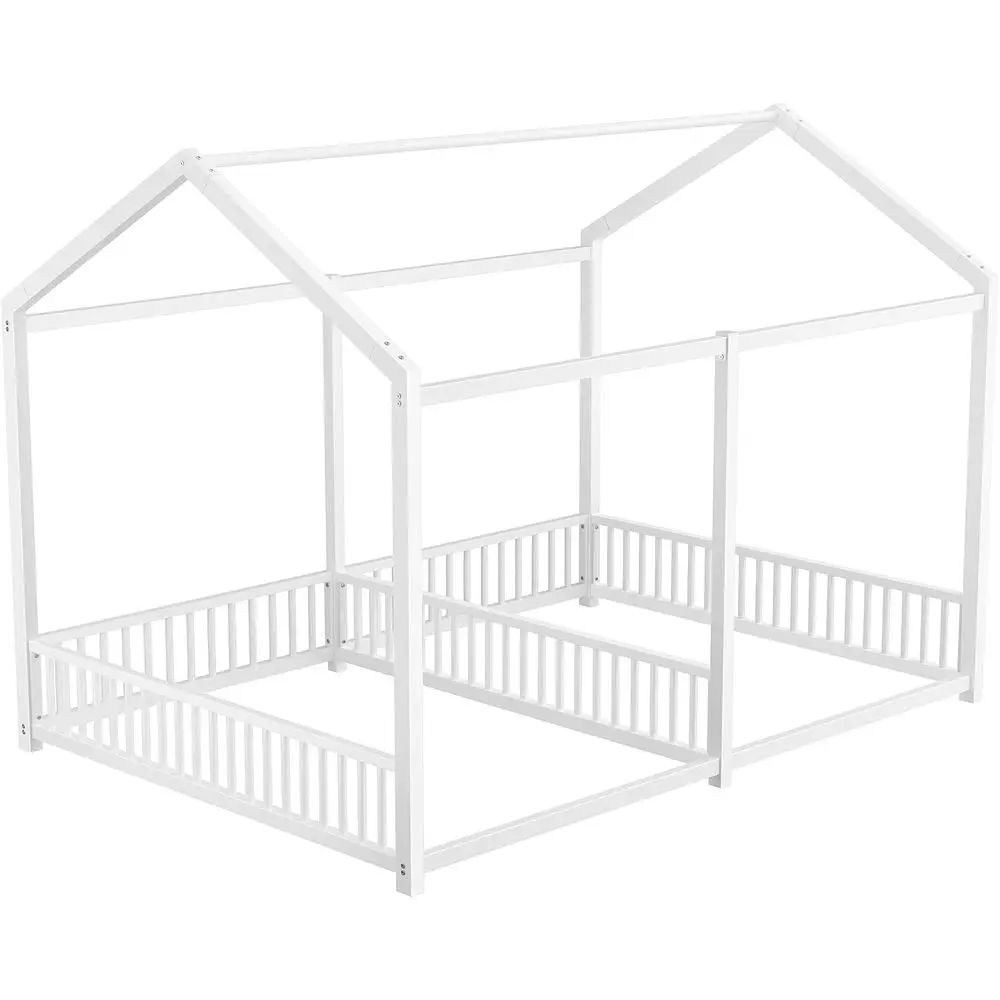 سرير مزدوج على الطراز مونتيسوري مع حاوية وسقف للاستخدام المشترك للأطفال والمراهقين والفتيان والفتيات، سهل التجميع، بدون صندوق Sp