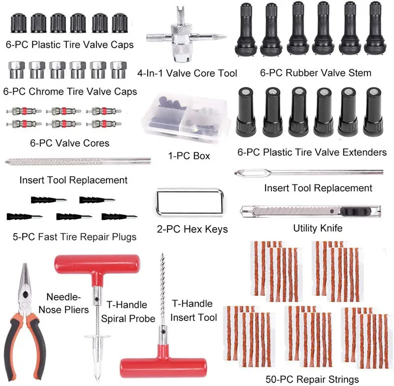 98/100PCS Tire Repair Kit Garage Tools Puncture Tyre Repair Kit Wheel Repair Car Prick Kit Anti-puncture Harness For Tire Repair